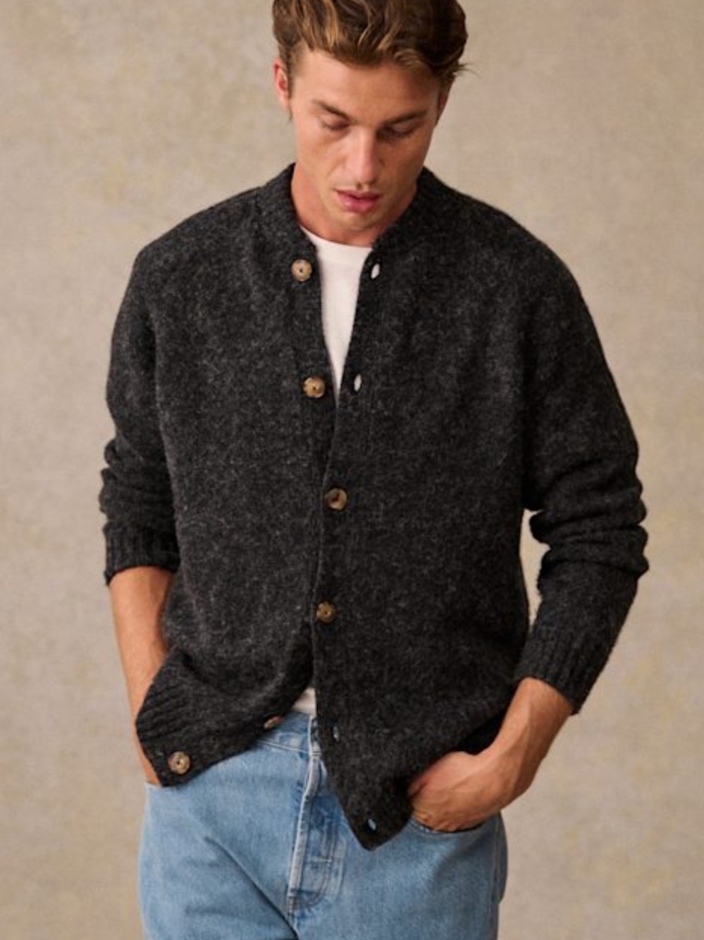 Octobre 100% Wool Trudel Cardigan in Charcoal Grey